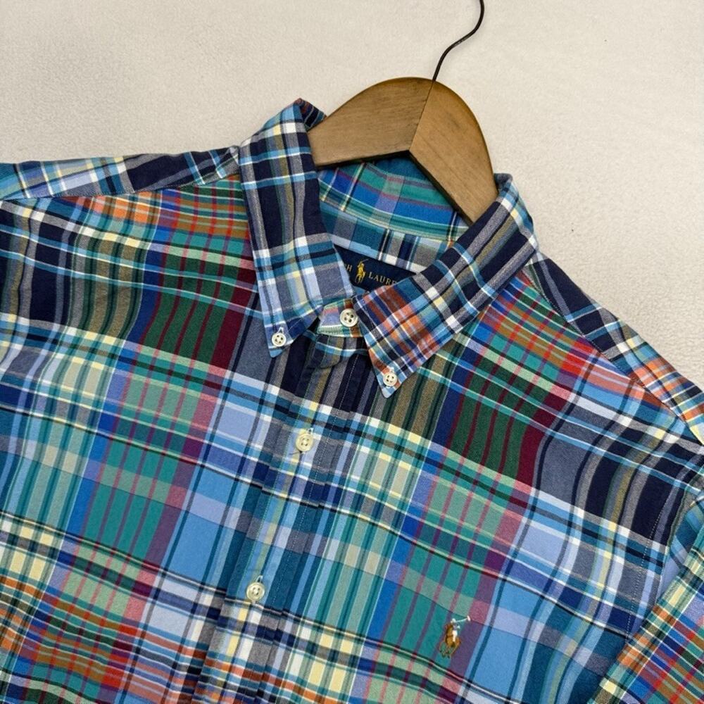 Ralph lauren Oxford Shirt men's XL Blue Colorful Thick Woven Preppy OCBD Pony